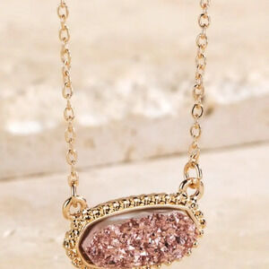 NEW Rose Gold and Gold Druzy Pendant Necklace Set